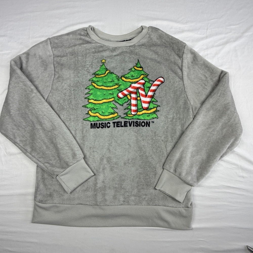 MTV CHRISTMAS Tree Logo Gray Fleece Sweatshirt Women's Size XXL Super Soft